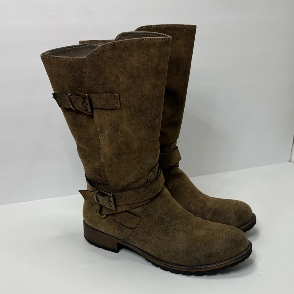 Maurices Tan Ankle Boots with Buckle Accents